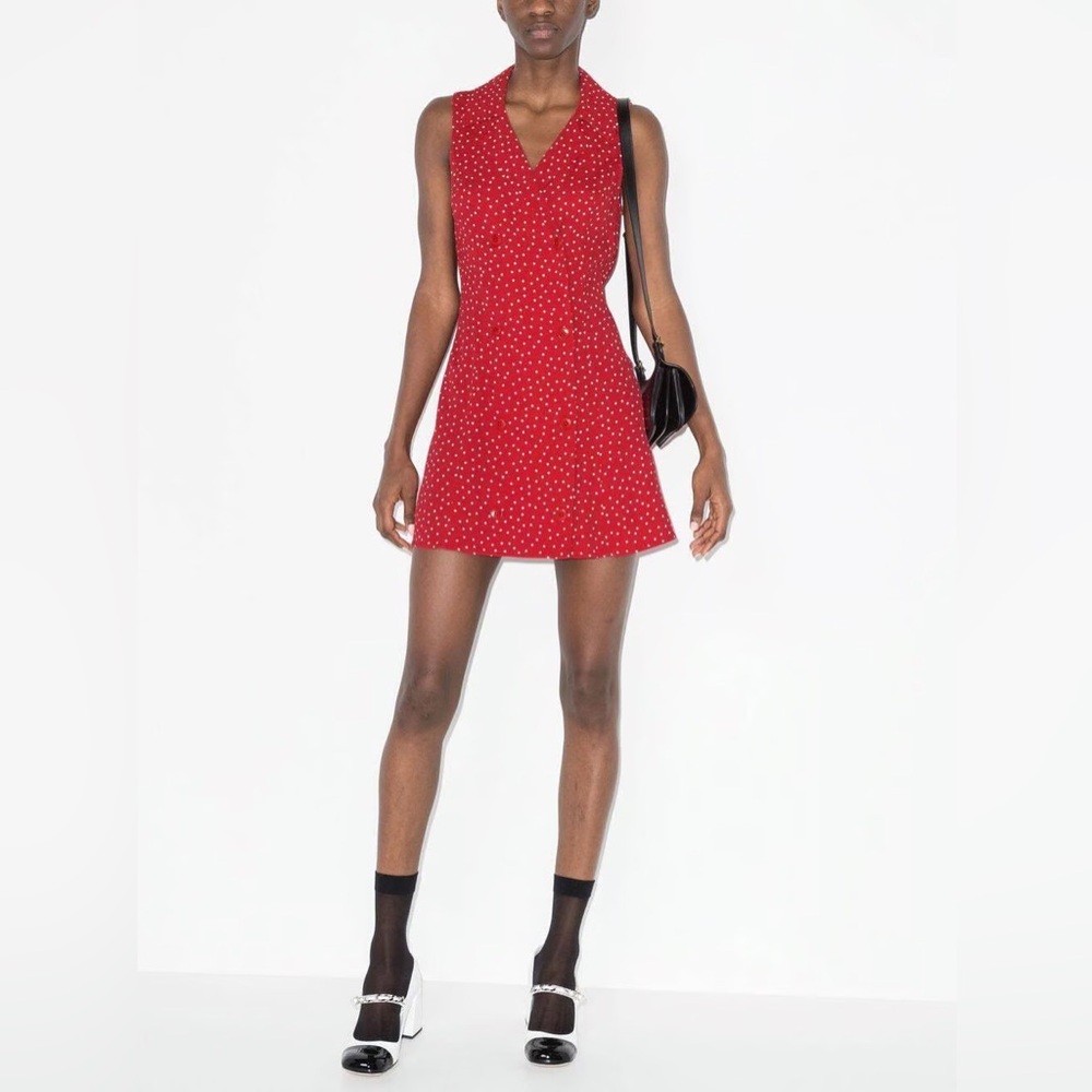 Reformation Leith Mini Dress in Ditty Red Polka Dot